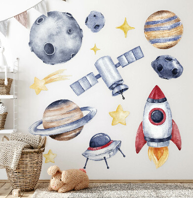 Wandsticker 80x117 Pastellraum mit Planeten und Rakete