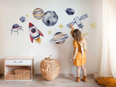 Wandsticker 80x117 Pastellraum mit Planeten und Rakete