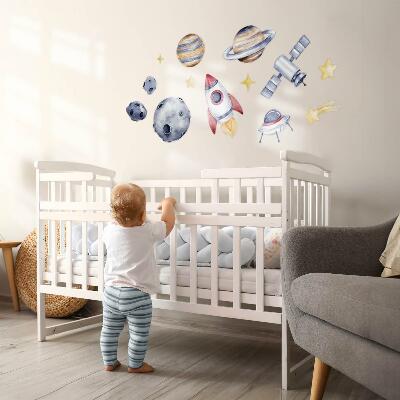 Wandsticker 80x117 Pastellraum mit Planeten und Rakete