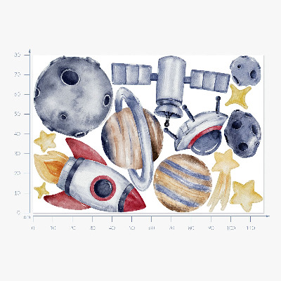 Wandsticker 80x117 Pastellraum mit Planeten und Rakete