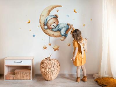Wandaufkleber 80x105 Schlafender Teddybär auf dem Mond im Pastellraum