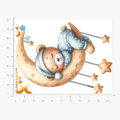 Wandaufkleber 80x105 Schlafender Teddybär auf dem Mond im Pastellraum