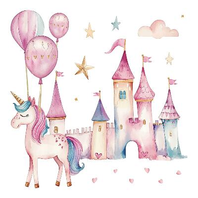 Wandaufkleber 80x110 Einhornschloss im Pastell-Aquarell-Stil