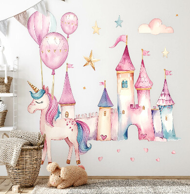 Wandaufkleber 80x110 Einhornschloss im Pastell-Aquarell-Stil