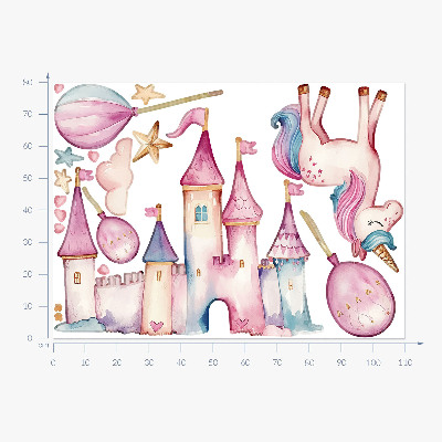 Wandaufkleber 80x110 Einhornschloss im Pastell-Aquarell-Stil