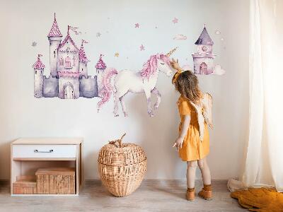 Wandaufkleber 80x131 Pastellaquarell mit einem Einhorn und einem Schloss