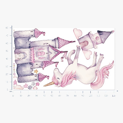 Wandaufkleber 80x131 Pastellaquarell mit einem Einhorn und einem Schloss