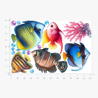 Wandaufkleber 80x122 Die Unterwasserwelt der bunten Aquarellfische