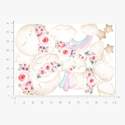 Wandaufkleber 80x111 Blumenhimmel im Aquarell-Boho-Stil
