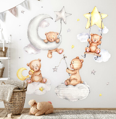 Wandaufkleber 80x142 Teddybären im pastellfarbenen Aquarellhimmel