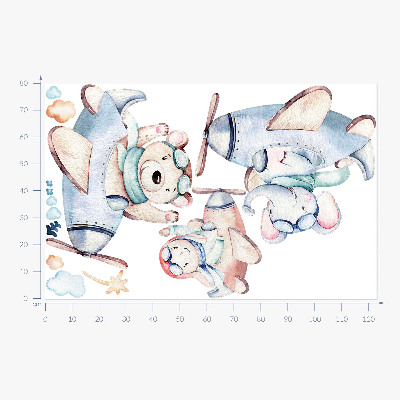 Wandaufkleber 80x123 Elefanten-Teddybär und Junge in Pastellfarben