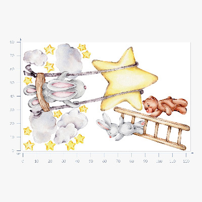 Wandaufkleber 80x123 Pastellfarbene Aquarelltiere und Wolken