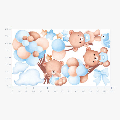 Wandaufkleber 80x139 Süße Teddybären mit Luftballons in Pastelltönen