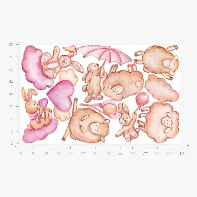 Wandaufkleber 80x128 Pastellwolken mit Schafen und Kaninchen