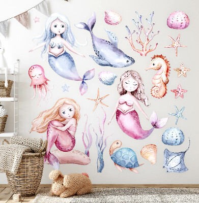 Wandaufkleber 80x101 Ein Unterwasserland voller pastellfarbener Meerjungfrauen und Fauna