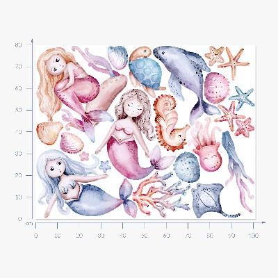 Wandaufkleber 80x101 Ein Unterwasserland voller pastellfarbener Meerjungfrauen und Fauna