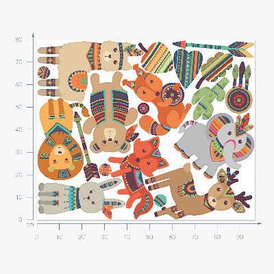 Wandaufkleber 80x97 Boho-Tier-Pastellillustrationen