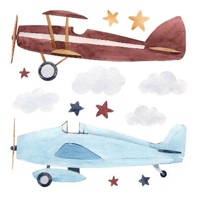 Wandaufkleber 80x99 Zwei Flugzeuge in pastellfarbenen Aquarellwolken