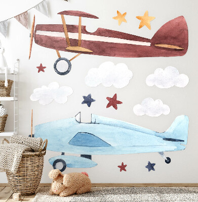 Wandaufkleber 80x99 Zwei Flugzeuge in pastellfarbenen Aquarellwolken