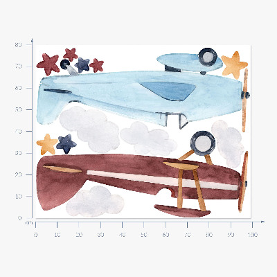 Wandaufkleber 80x99 Zwei Flugzeuge in pastellfarbenen Aquarellwolken