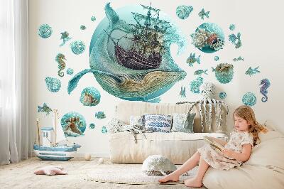 Wandtattoo 80x94 Unterwasserreich mit einem Cartoon-Schiff