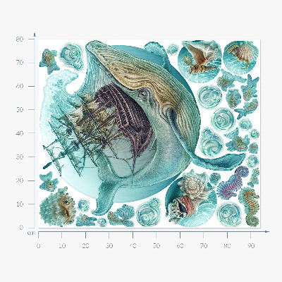 Wandtattoo 80x94 Unterwasserreich mit einem Cartoon-Schiff