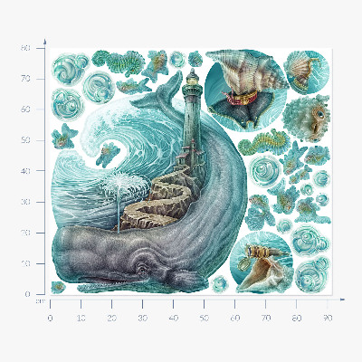Wandtattoo 80x92 Ein Unterwassermärchen über einen Leuchtturm in Pastelltönen