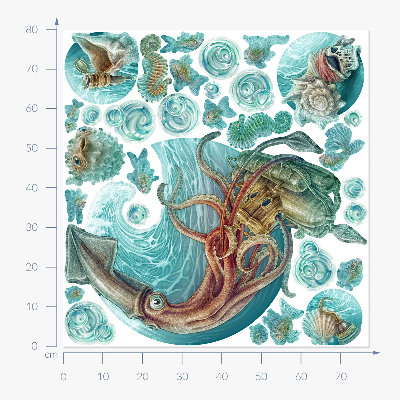 Wandtattoo 80x77 Die Märchenwelt der Cartoon-Meeresbewohner