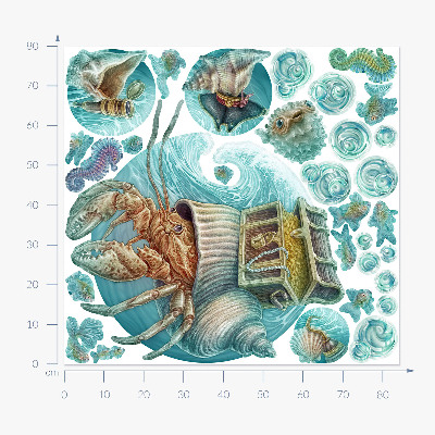 Wandtattoo 80x84 Unterwasserland der Krabben im Pastellstil