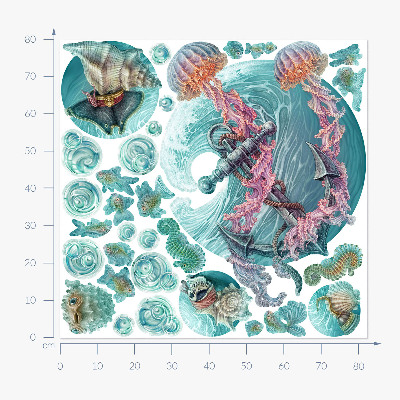 Wandtattoo 80x82 Ein Unterwassermärchen mit Quallen in Pastellfarben