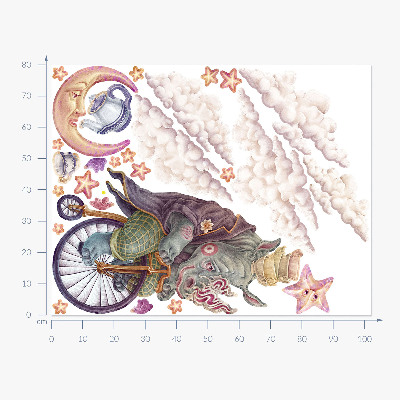 Wandtattoo 80x102 Die Pastellwelt der Tiere in Cartoon-Form
