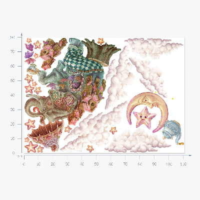 Wandtattoo 80x111 Ein magisches Land der Tiere in Pastellzeichnung