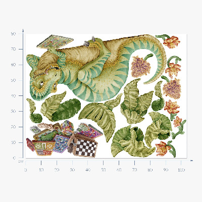 Wandtattoo 80x103 Dinosauriermuster mit Blättern und Blumen in Pastelltönen