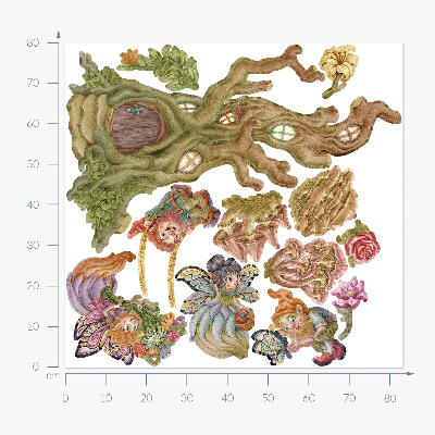 Wandtattoo 80x83 Waldtiere und ein pastellfarbenes Baumhaus