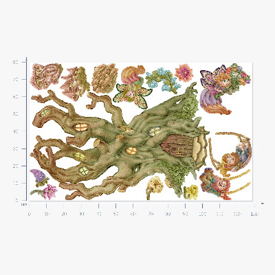 Wandtattoo 80x129 Waldzauber: Feen, Zwerge und ein Pastellhaus