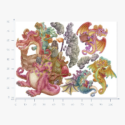 Wandtattoo 80x107 Märchendrachen in Pastelltönen