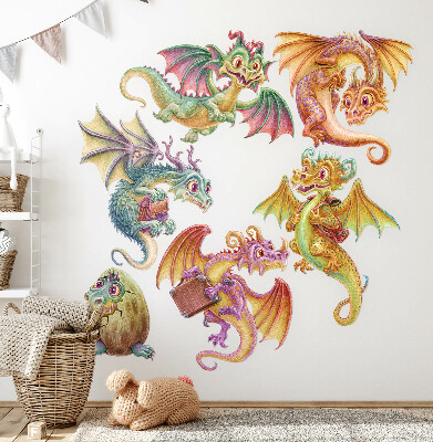 Wandtattoo 80x68 Bunte Drachen im märchenhaften Cartoon-Stil