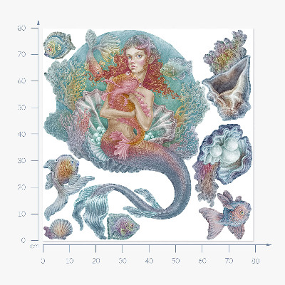 Wandtattoo 80x79 Meerjungfrau im pastellfarbenen Unterwasserstil
