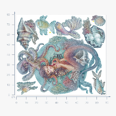 Wandtattoo 80x89 Meerjungfrau im pastellfarbenen Cartoon-Stil