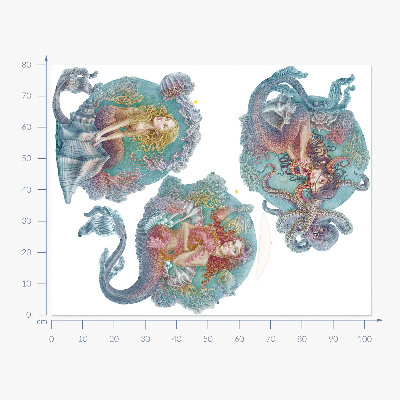 Wandtattoo 80x102 Unterwassermärchen mit kleinen Meerjungfrauen in Pastell