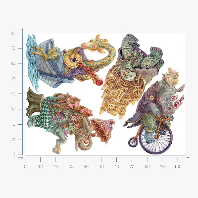 Wandtattoo 80x105 Pastellzeichnungen magischer Tiere