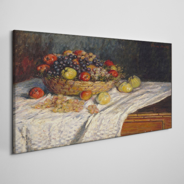 Fotobilder Obstkorb auf einer weißen Tischdecke