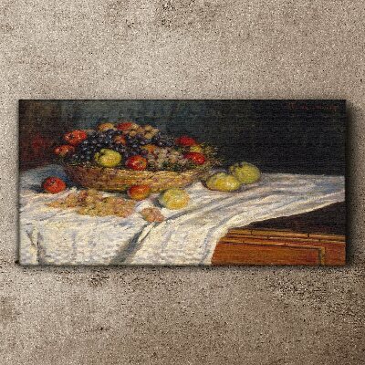 Fotobilder Obstkorb auf einer weißen Tischdecke