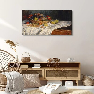 Fotobilder Obstkorb auf einer weißen Tischdecke