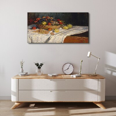 Fotobilder Obstkorb auf einer weißen Tischdecke