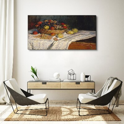 Fotobilder Obstkorb auf einer weißen Tischdecke