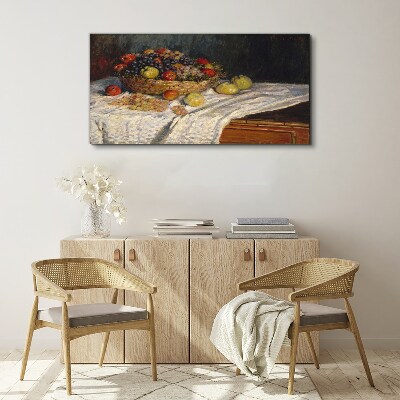 Fotobilder Obstkorb auf einer weißen Tischdecke