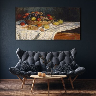 Fotobilder Obstkorb auf einer weißen Tischdecke