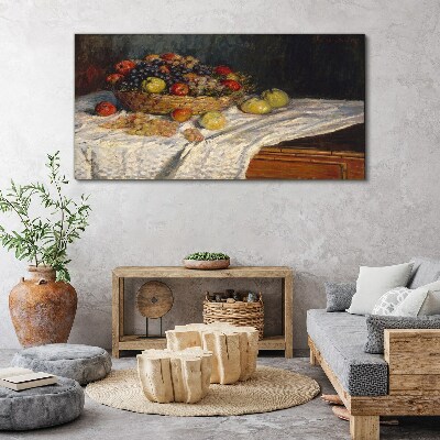 Fotobilder Obstkorb auf einer weißen Tischdecke
