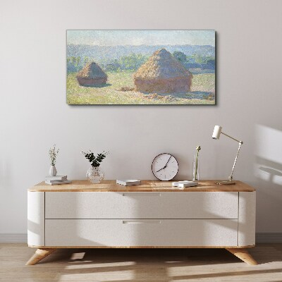 Foto auf leinwand Sommersonne über Heuhaufen